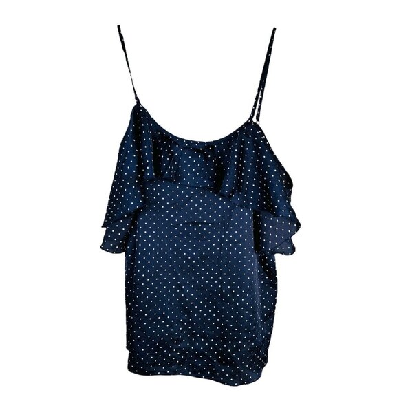 Victoria’s Secret Size Small Navy Polka Dot Top Flutter Off Shoulder Ruffle - Picture 1 of 5